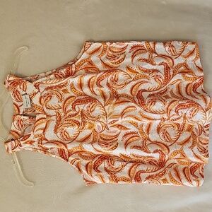 Rachel Zoe Orange Cream Pink Paisley Print Linen Halter Top L